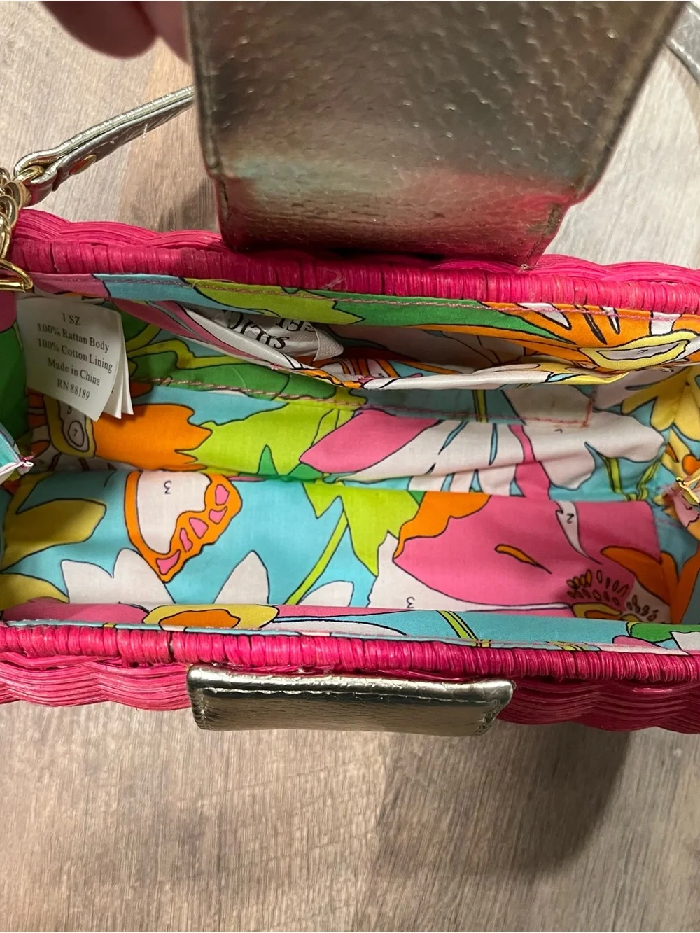 Lilly Pulitzer Pink Wicker Clutch with Gold Accents - Picture 5 of 8